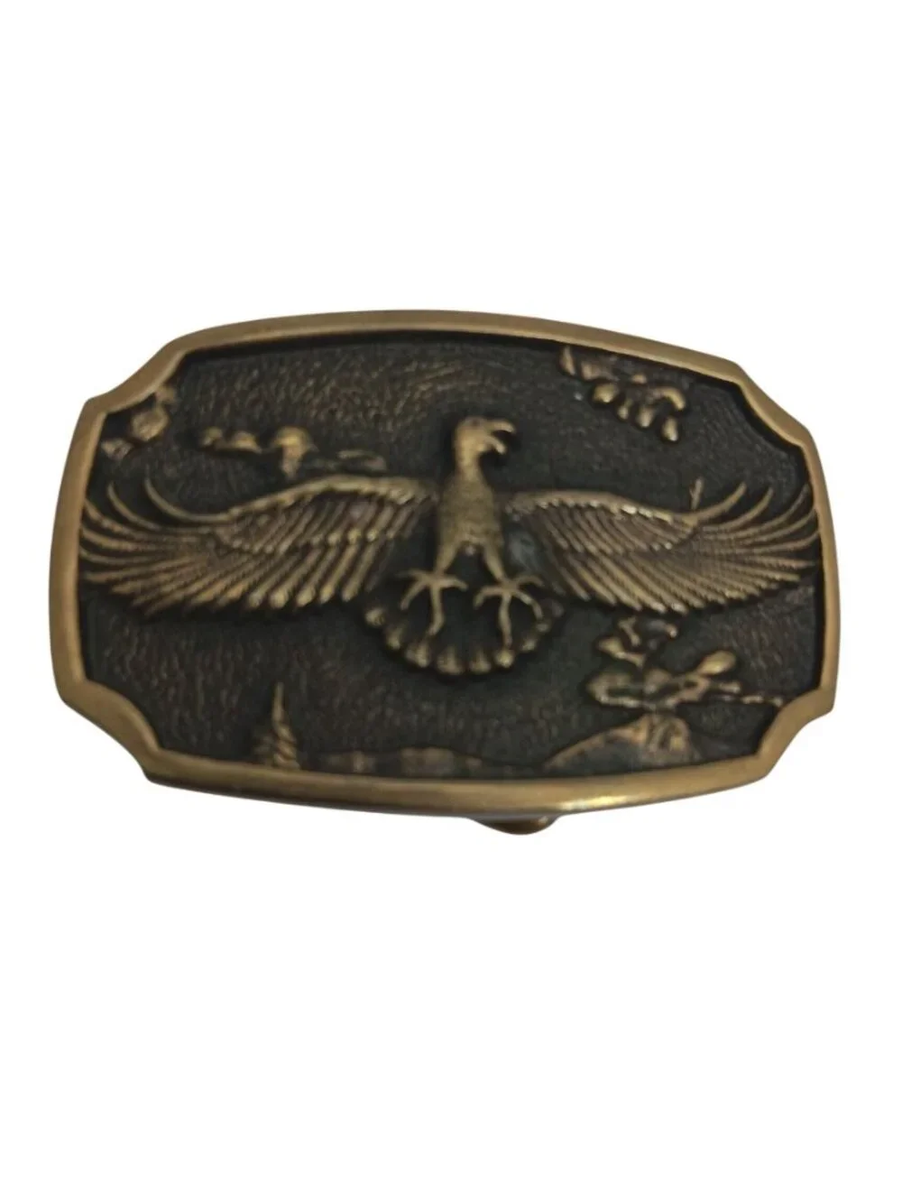 Vintage 1978 Eagle Design Solid Brass Belt Buckle Made In USA